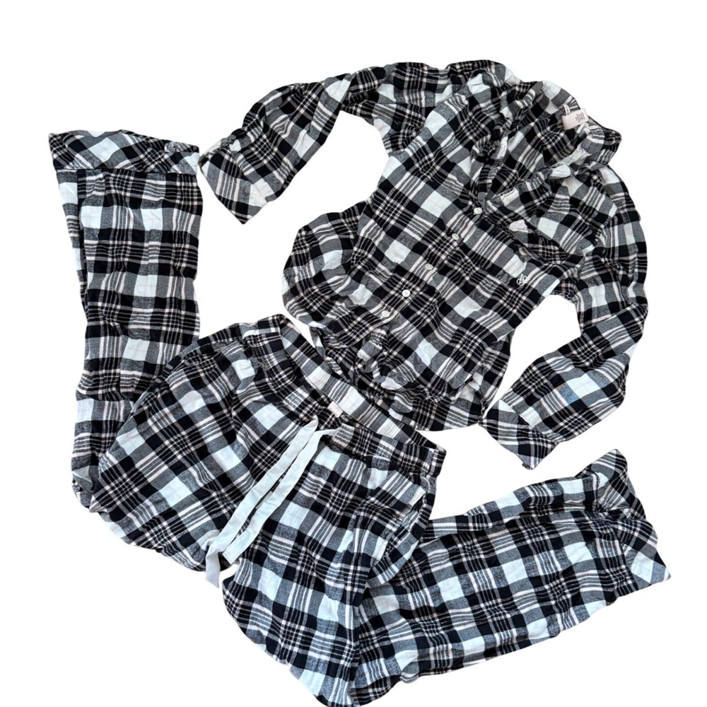 Victoria's Secret Black White‎ Plaid Pajama Set 2 Piece PJ